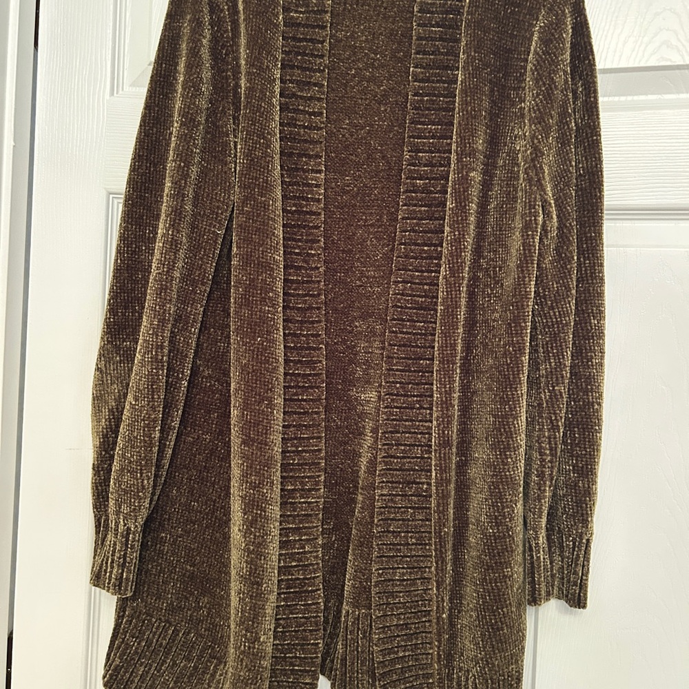 Loft Chenille Green Cozy Sweater Cardigan SZ L